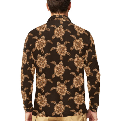 Tribal Sea Turtle Pattern Print Design T09 Long Sleeve Polo Shirt For Men's