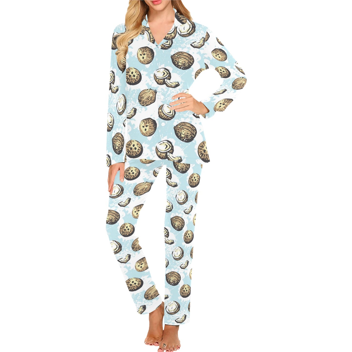 Coconut Pattern Print Design CN01 Women's Long Pajama Set