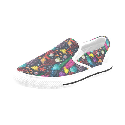 Underwater Cute Print Design LKS303 White Slip Ons Canvas Women's Shoes