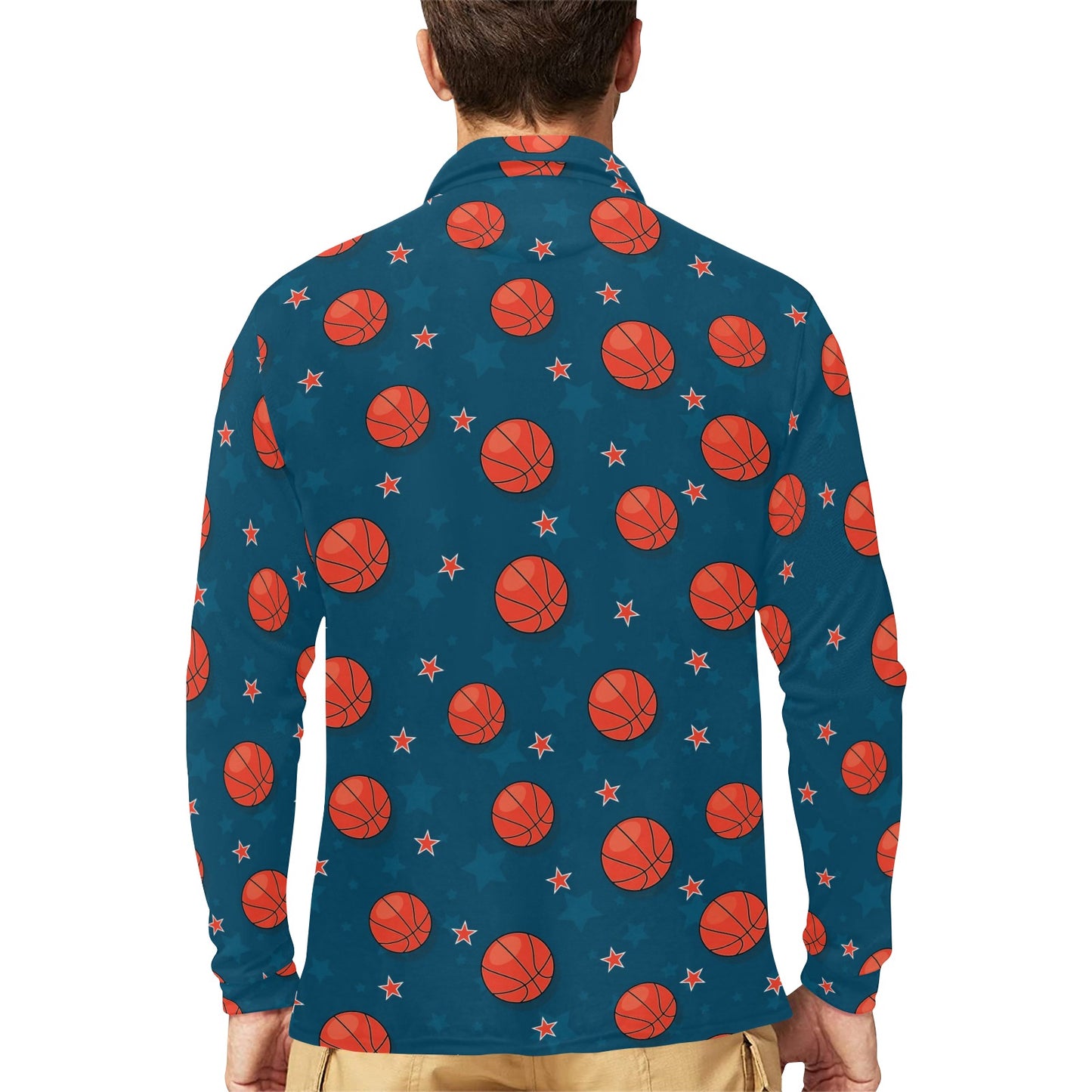 Basketball Pattern Print Design 02 Long Sleeve Polo Shirt For Men's