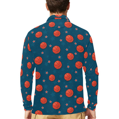 Basketball Pattern Print Design 02 Long Sleeve Polo Shirt For Men's