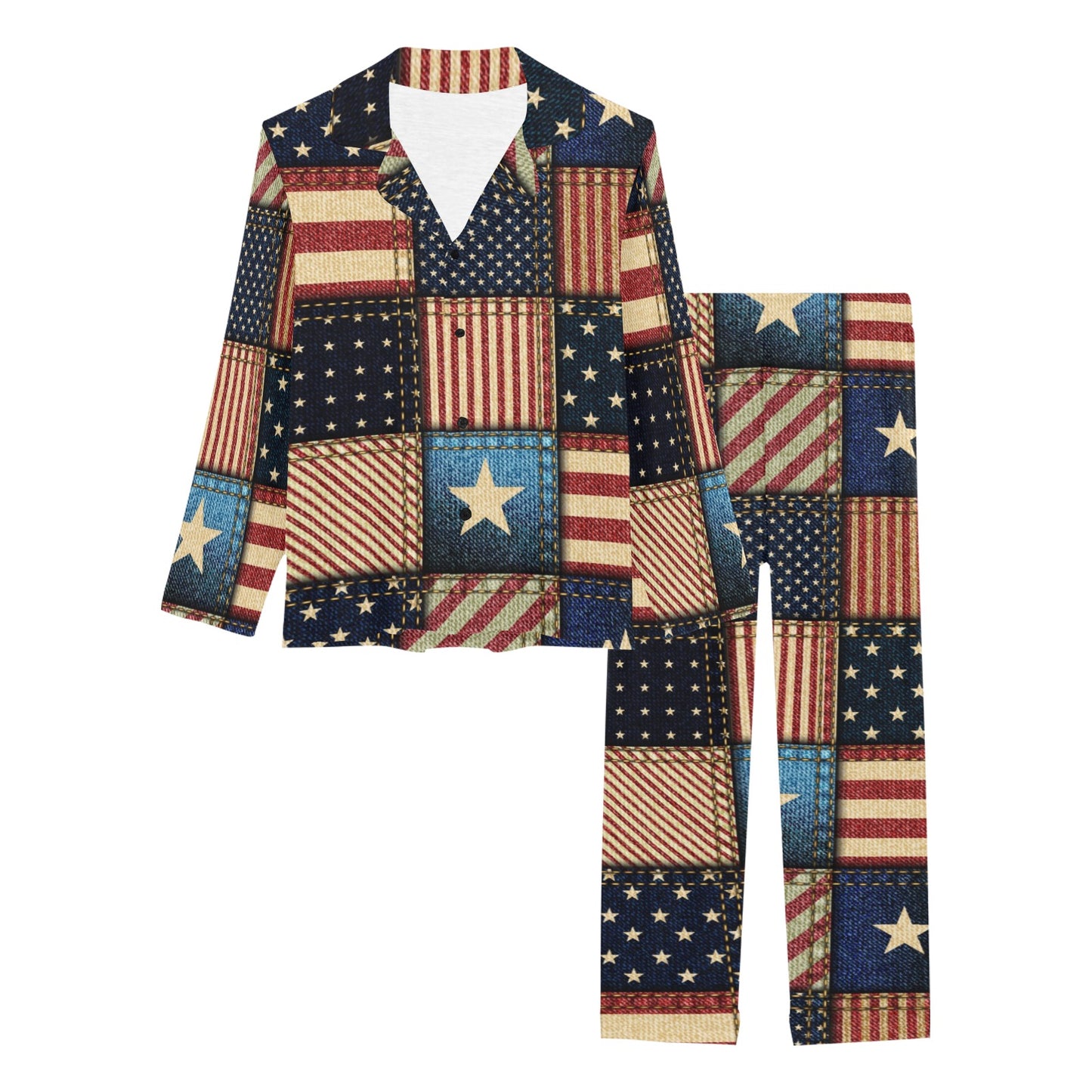 American flag Patchwork Design Women's Long Pajama Set