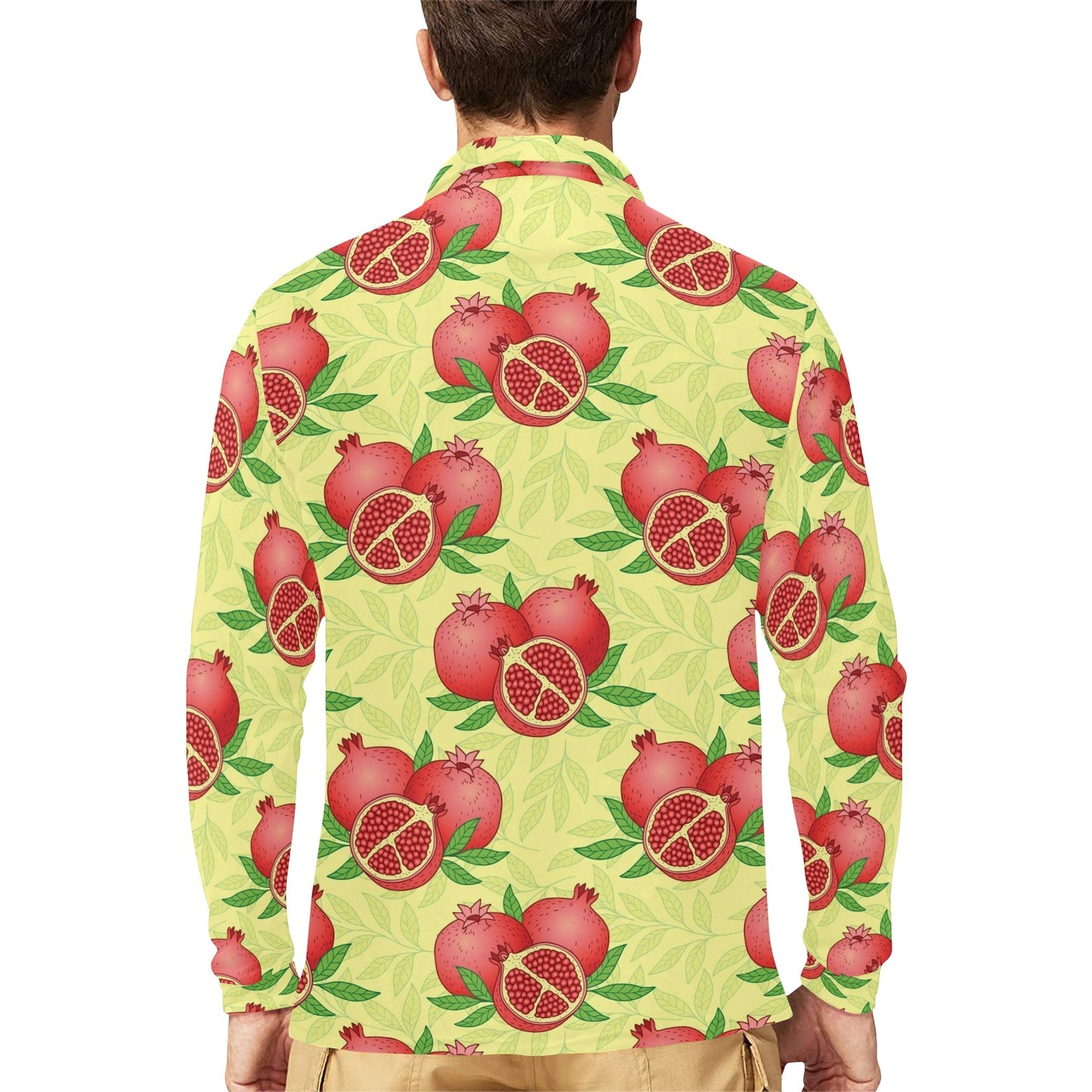 Pomegranate Pattern Print Design PG07 Long Sleeve Polo Shirt For Men's