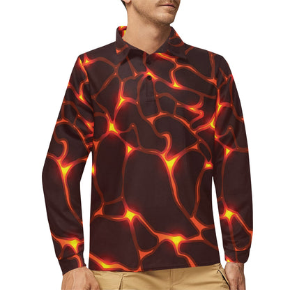 Lava Pattern Print Design 02 Long Sleeve Polo Shirt For Men's