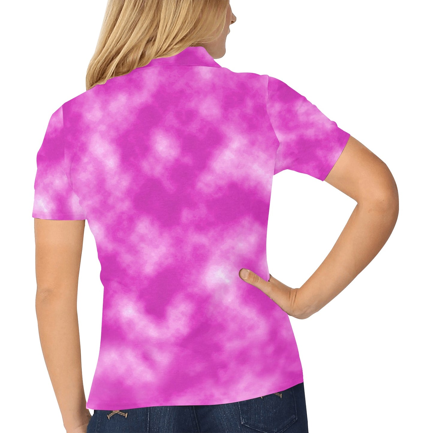 Tie Dye Pink Design Print Women's Polo Shirt