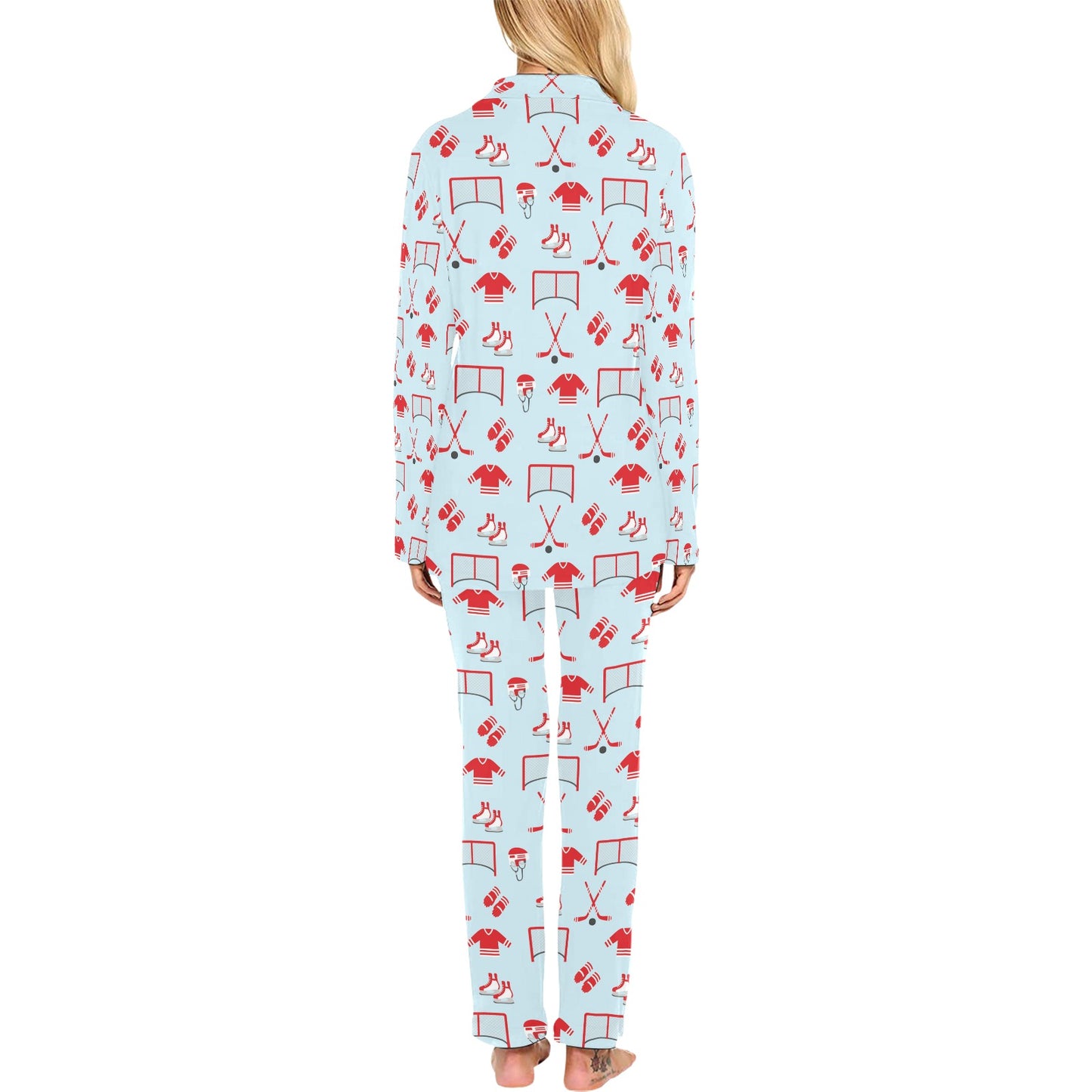 Hockey Red Equipment Print Design LKS305 Women's Long Pajama Set
