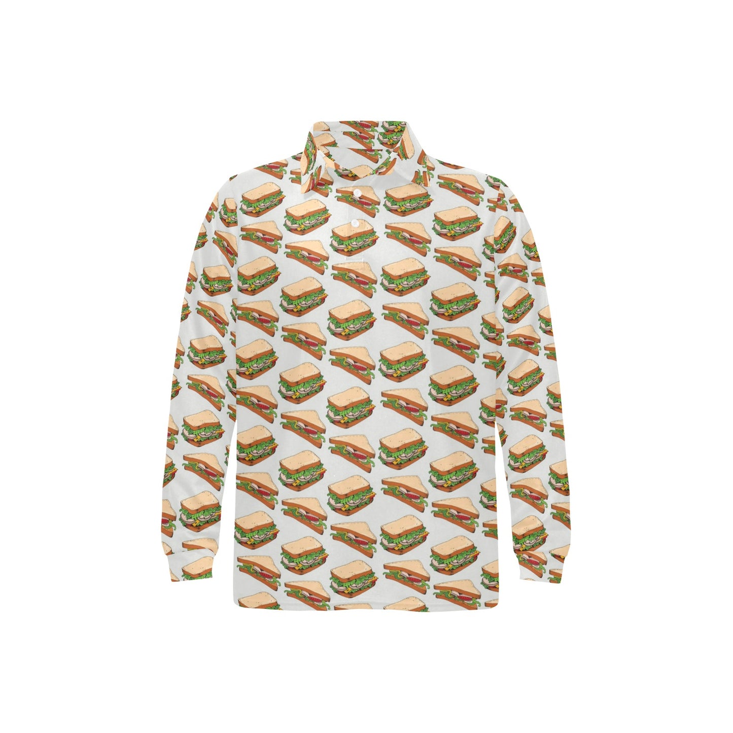 Sandwich Print Design LKS302 Long Sleeve Polo Shirt For Men's