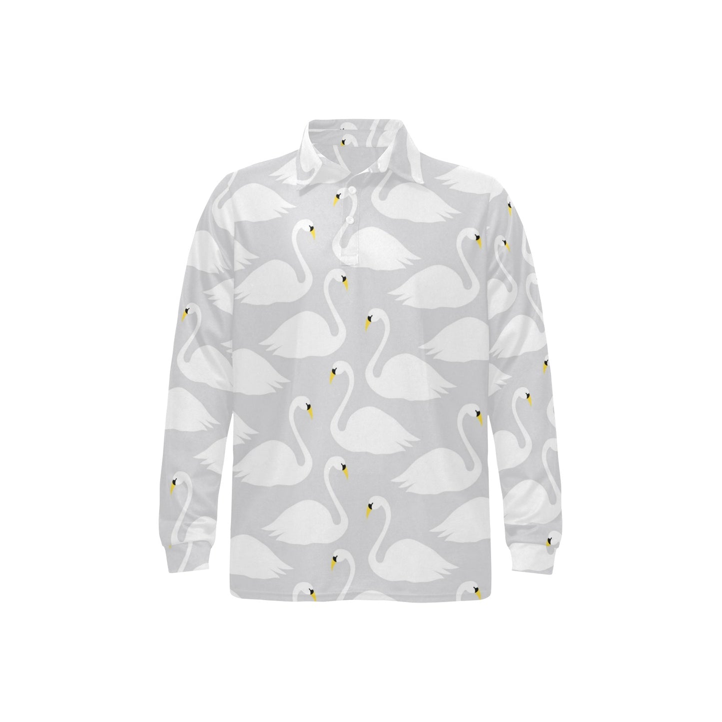 Swan Pattern Print Design 02 Long Sleeve Polo Shirt For Men's