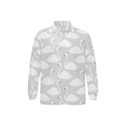 Swan Pattern Print Design 02 Long Sleeve Polo Shirt For Men's