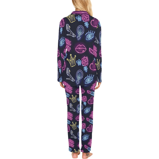 Lipstick Neon Pattern Print Design 02 Women's Long Pajama Set