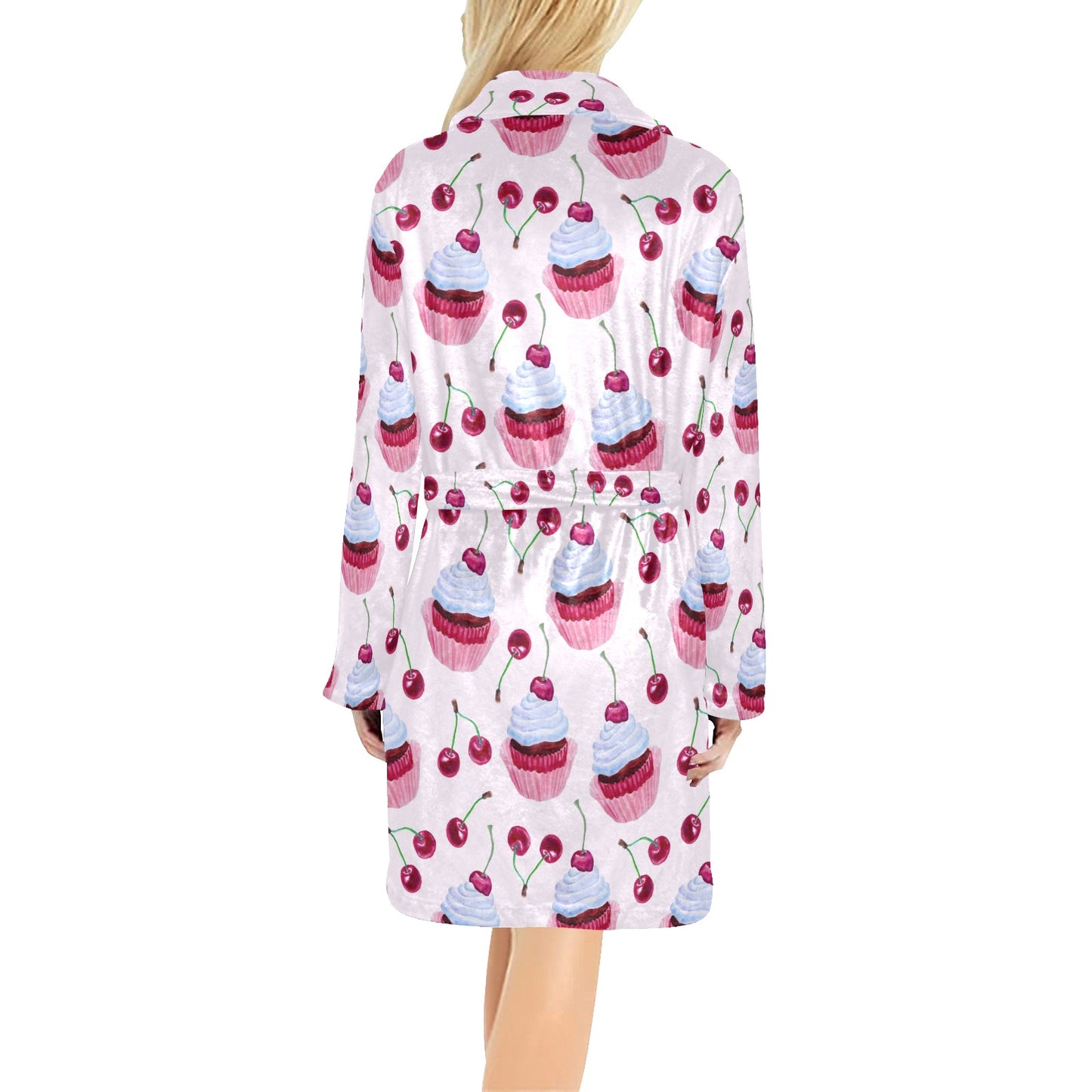 Cherry Cupcake Pink Pattern Women's Fleece Robe