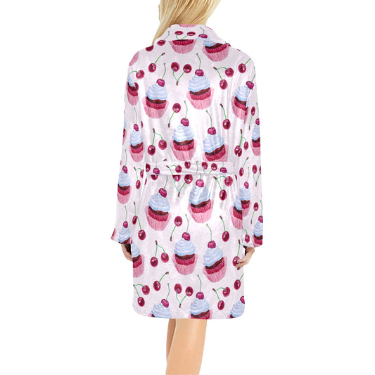 Cherry Cupcake Pink Pattern Women's Fleece Robe
