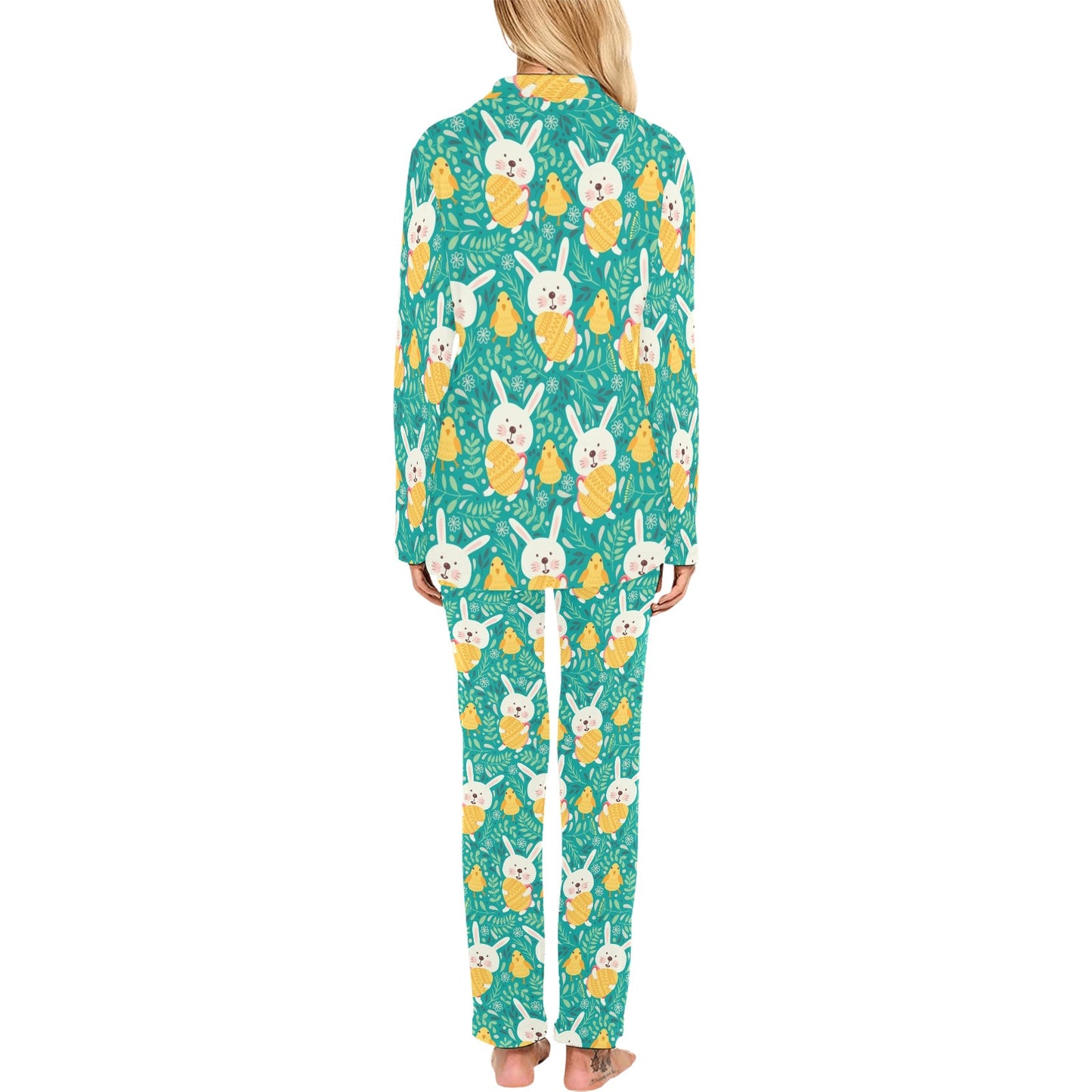 Easter Eggs Pattern Print Design RB02 Women's Long Pajama Set