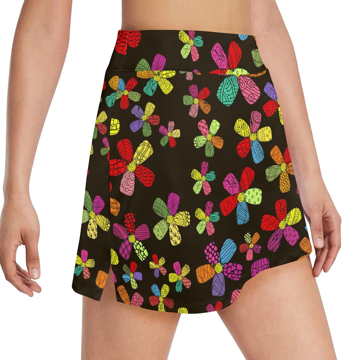 Flower Power Colorful Print Pattern 17" Golf & Pickleball Skort with Pockets