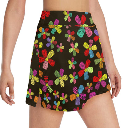 Flower Power Colorful Print Pattern 17" Golf & Pickleball Skort with Pockets