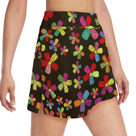 Flower Power Colorful Print Pattern 17" Golf & Pickleball Skort with Pockets