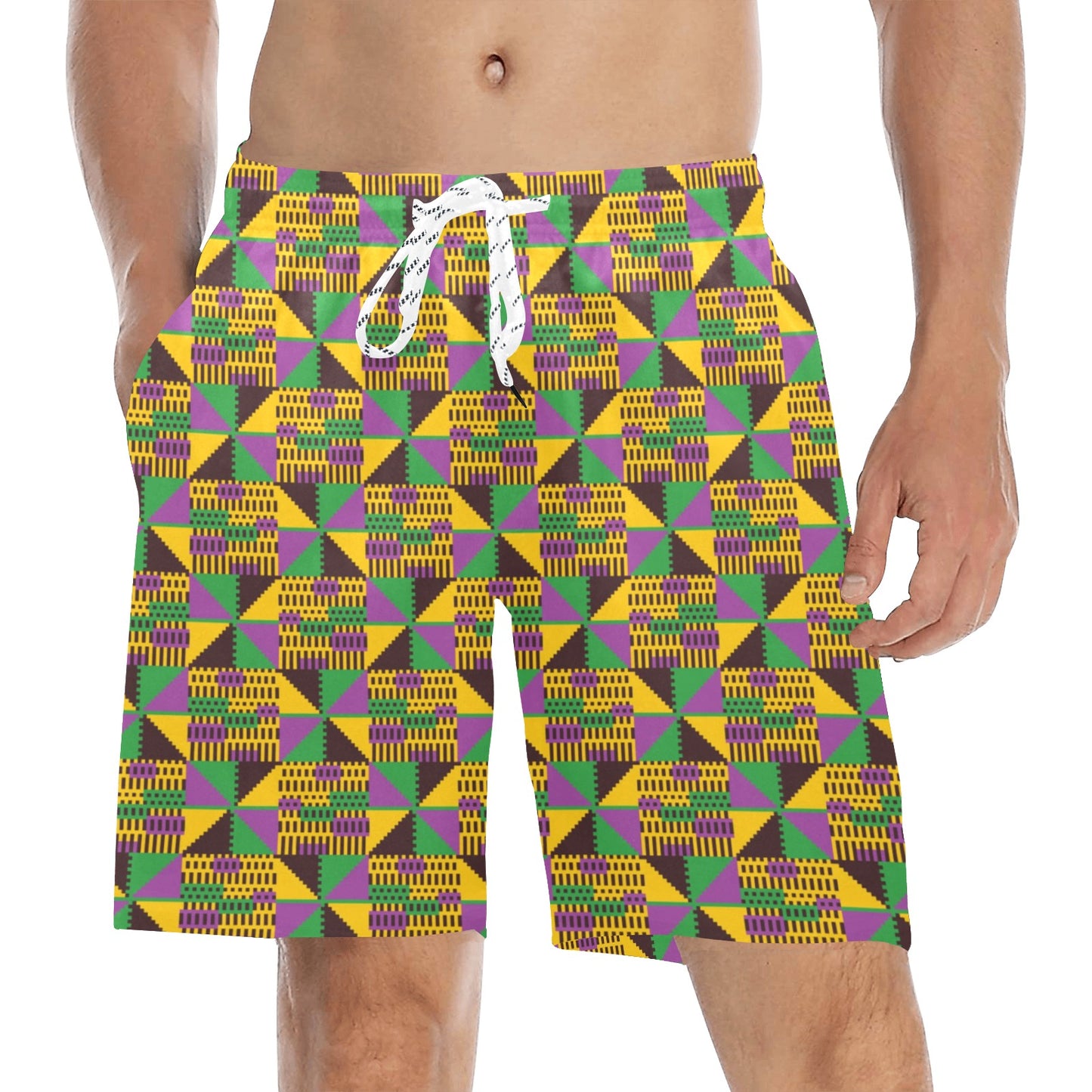 Kente Triangle Design African Print Men's Swim Trunks Beach Shorts