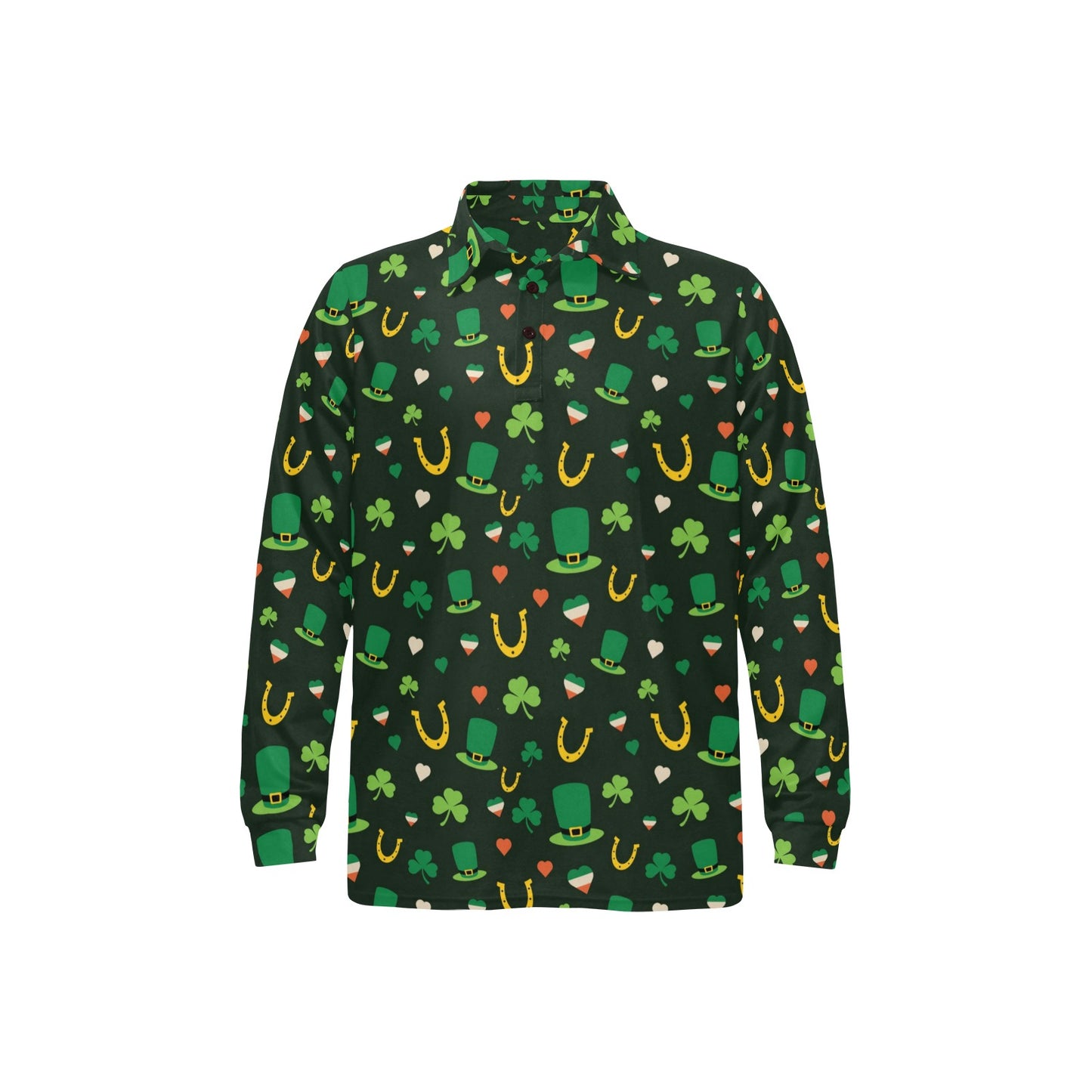 Shamrock Print Design LKS308 Long Sleeve Polo Shirt For Men's