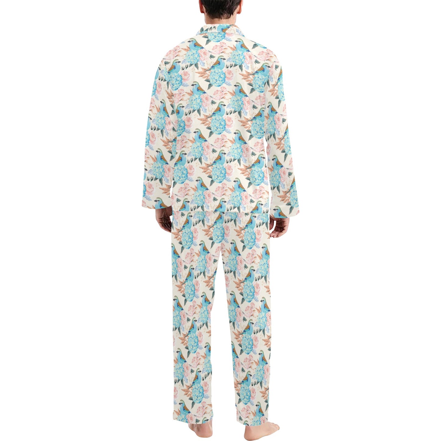 Bluebird Pattern Print Design 03 Men's Long Pajama Set
