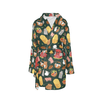 Agricultural Farm Print Design 02 Women's Fleece Robe