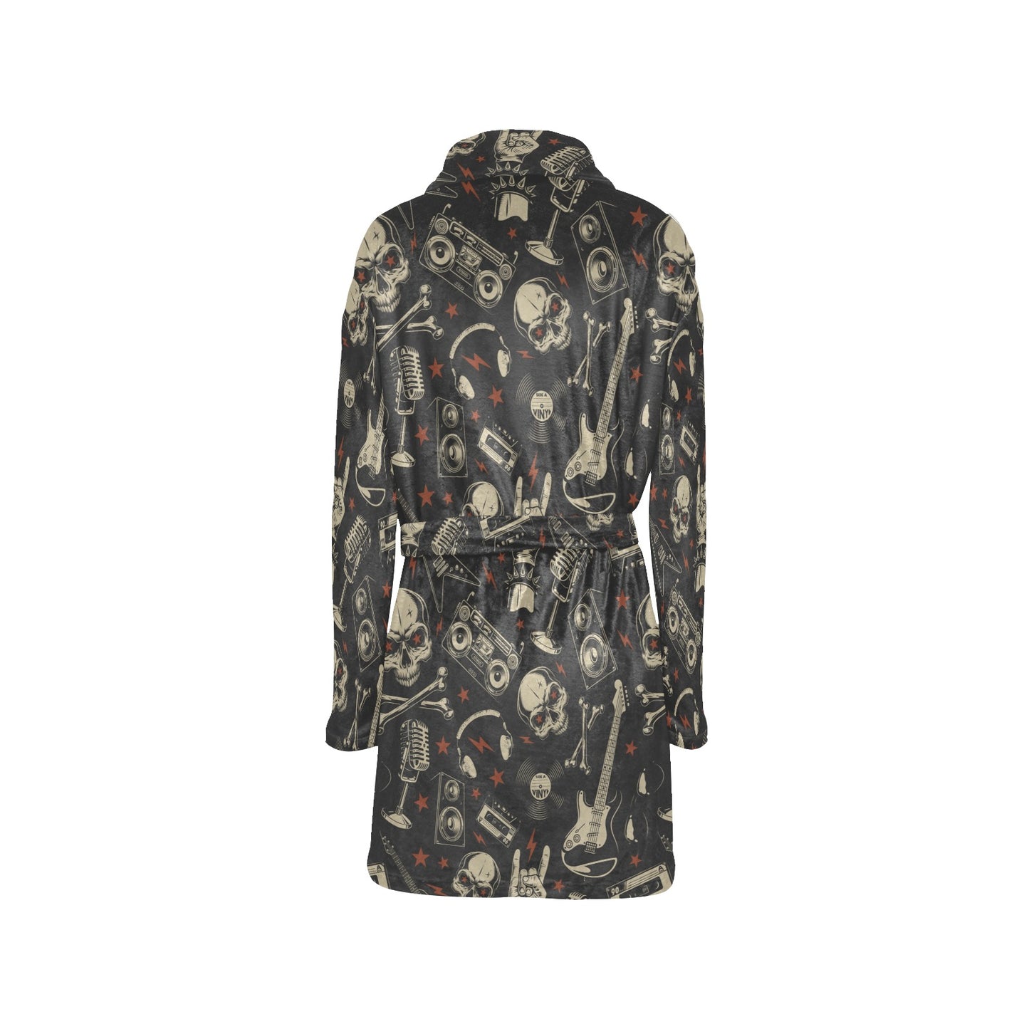 Rock and Roll Skull Pattern Print Design A03 Women's Fleece Robe