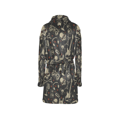 Rock and Roll Skull Pattern Print Design A03 Women's Fleece Robe