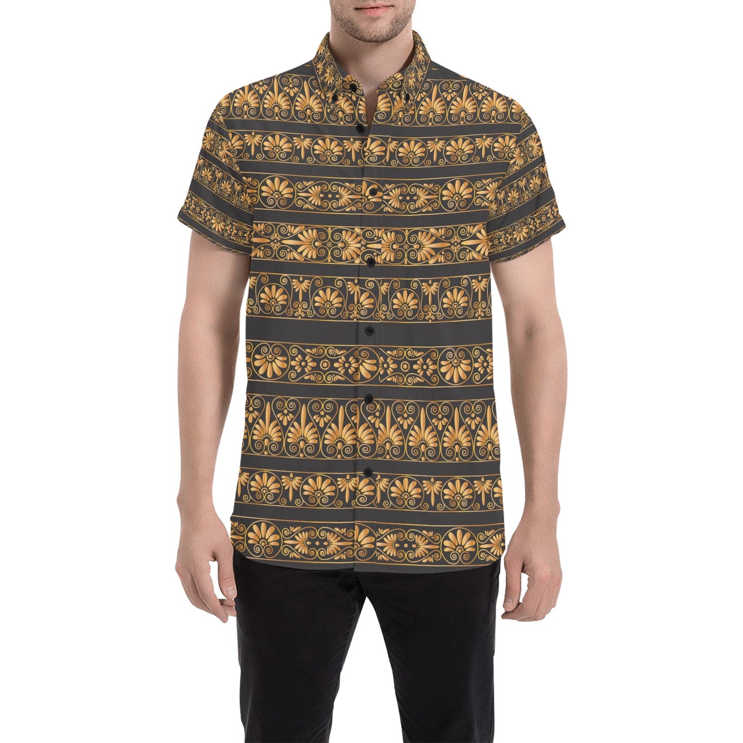 Ancient Greek Print Design LKS303 Men Short Sleeve Button Up Shirt