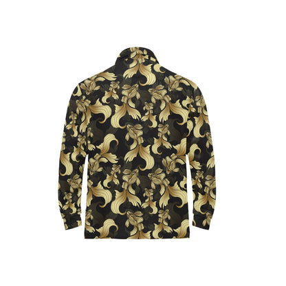 Goldfish Pattern Print Design 02 Long Sleeve Polo Shirt For Men's