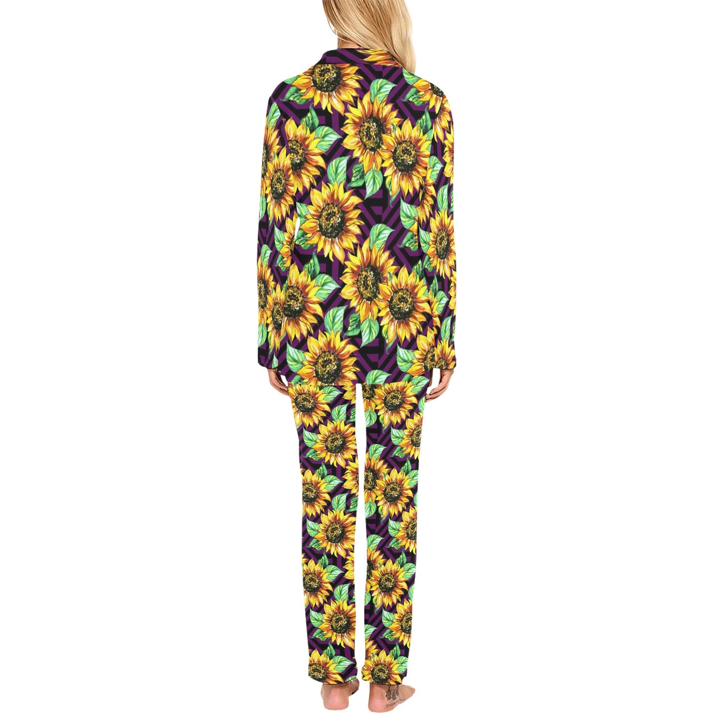 Sunflower Pattern Print Design SF012 Women's Long Pajama Set