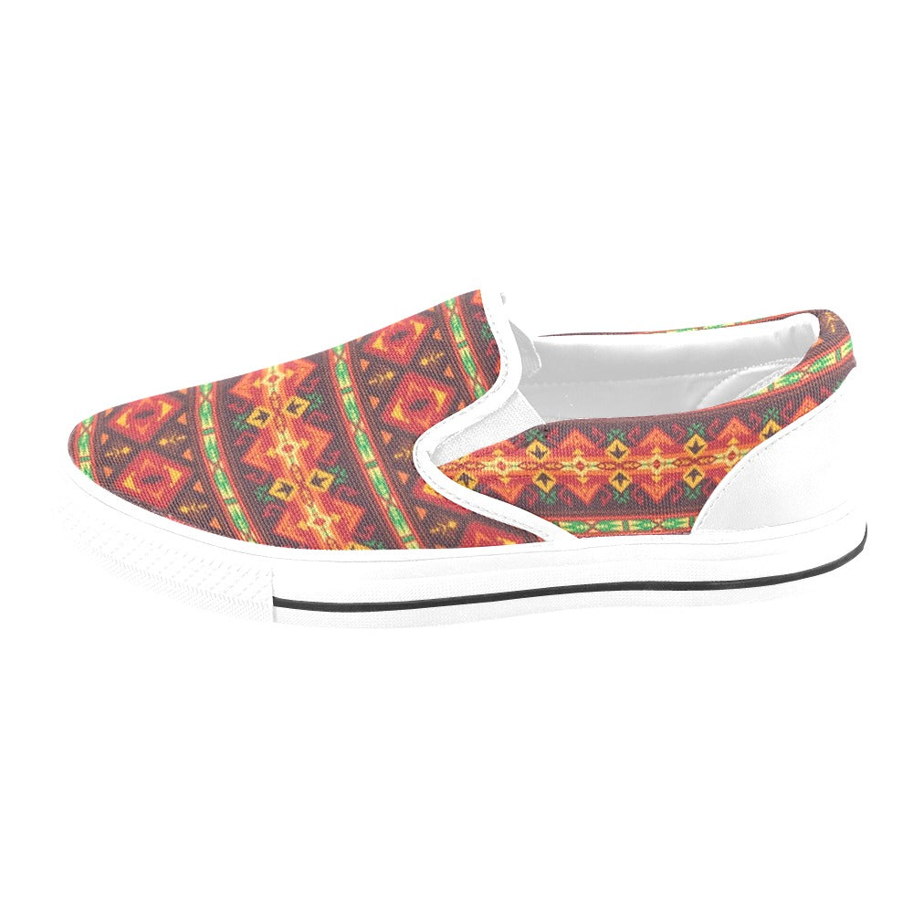 Southwest Pattern Print Design LKS309 White Slip Ons Canvas Women's Shoes