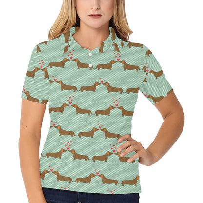 Dachshund Pattern Print Design 02 Women's Polo Shirt