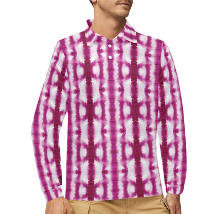 Tie Dye Dark Pink Print Design LKS303 Long Sleeve Polo Shirt For Men's