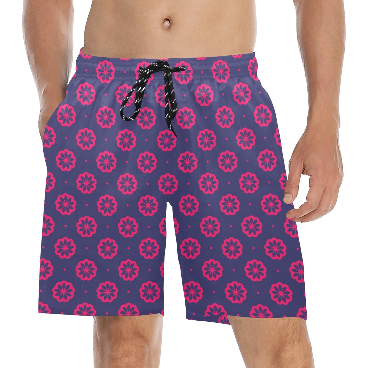 Water Lily Print Design LKS301 Men's Swim Trunks Beach Shorts