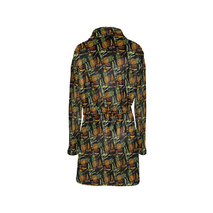 Aloha Hawaii Time Design Themed Print Women's Fleece Robe