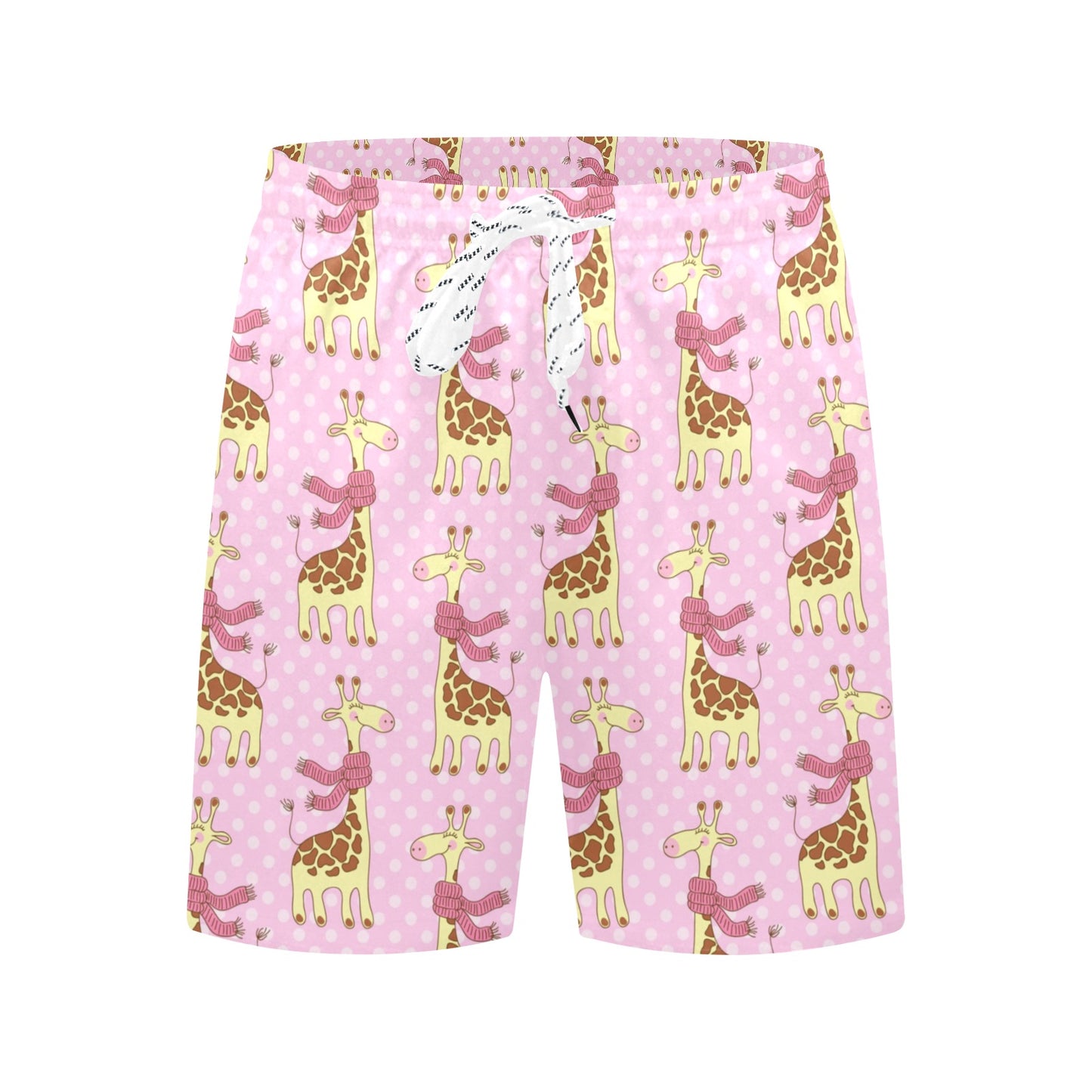 Giraffe Cute Pink Polka Dot Print Men's Swim Trunks Beach Shorts