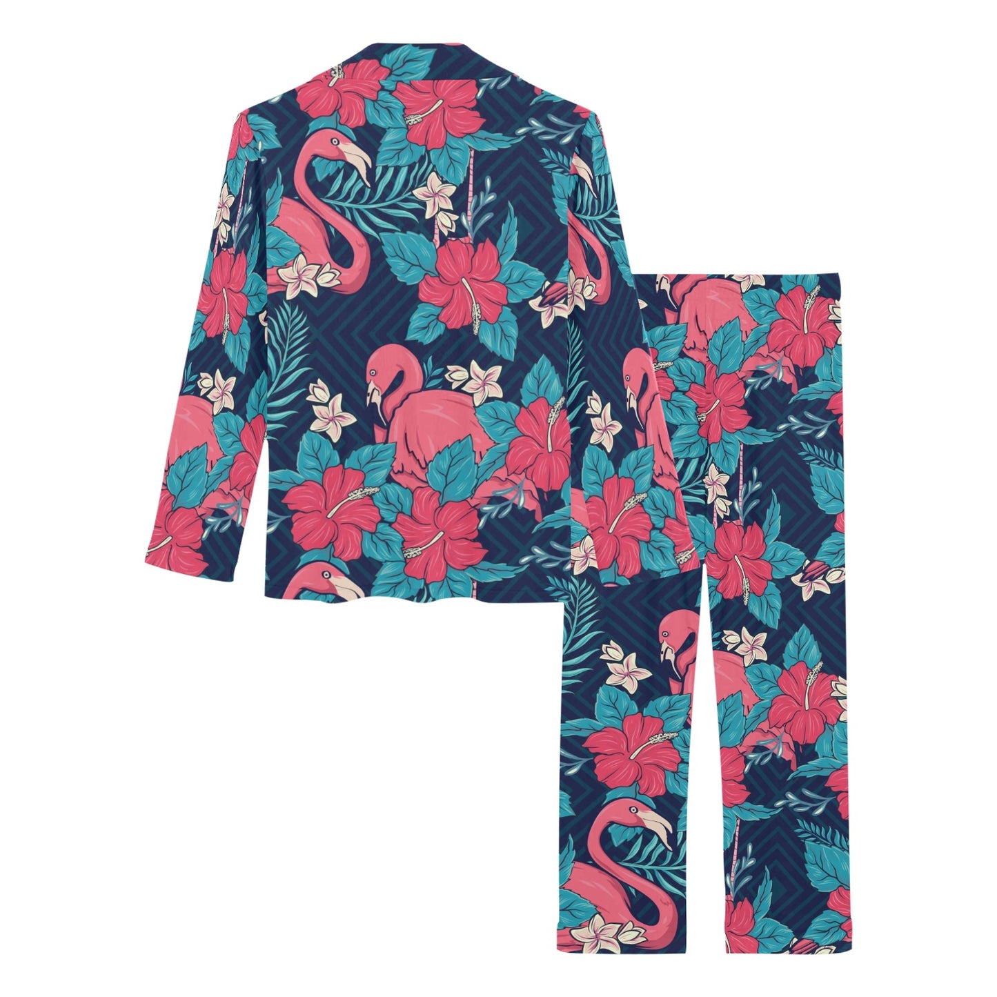 Flamingo Red Hibiscus Pattern Women's Long Pajama Set