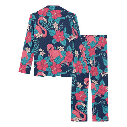Flamingo Red Hibiscus Pattern Women's Long Pajama Set