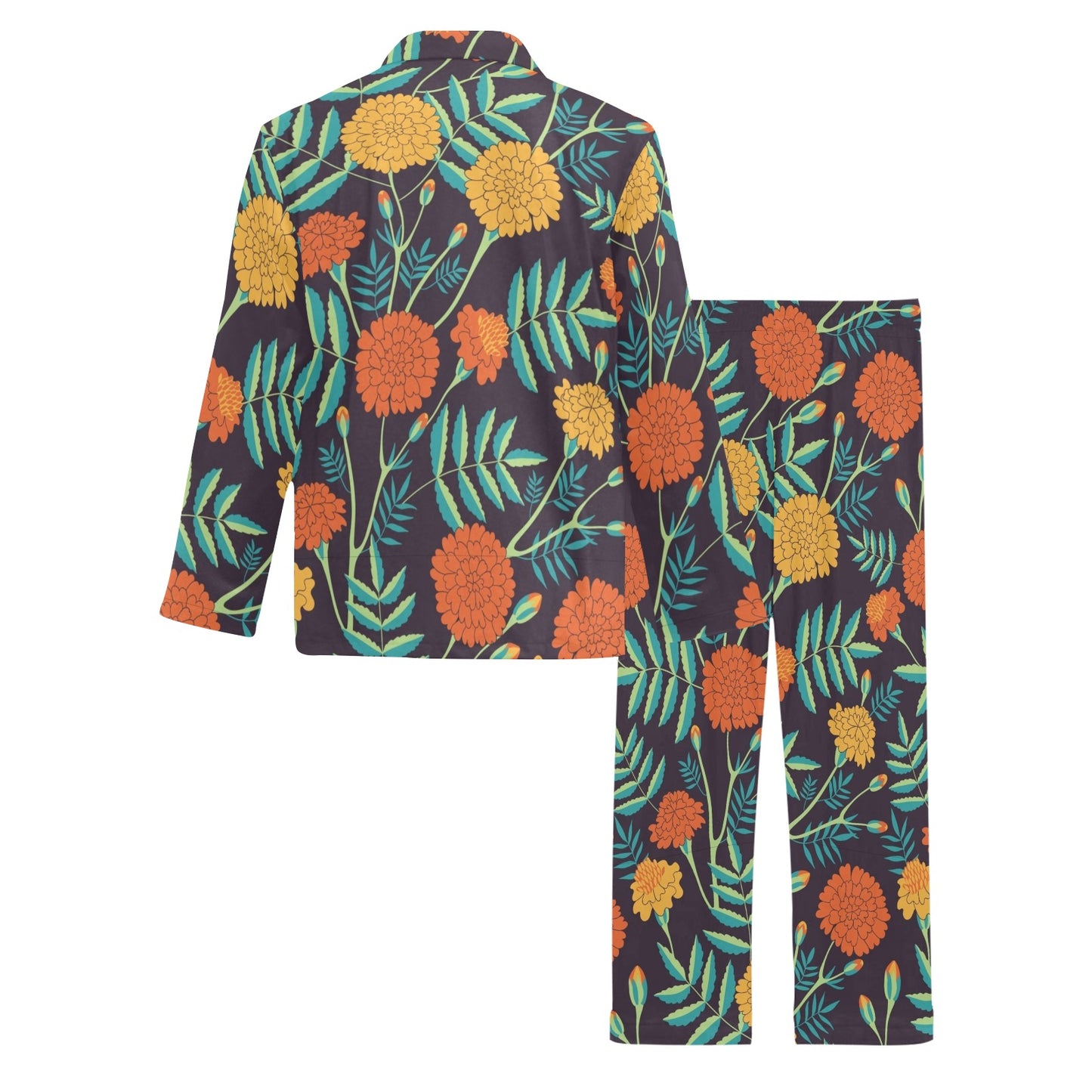 Marigold Pattern Print Design MR01 Men's Long Pajama Set