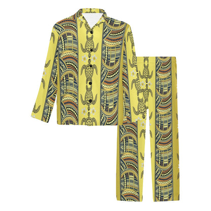 Polynesian Turtle Hawaiian Design Print Men's Long Pajama Set