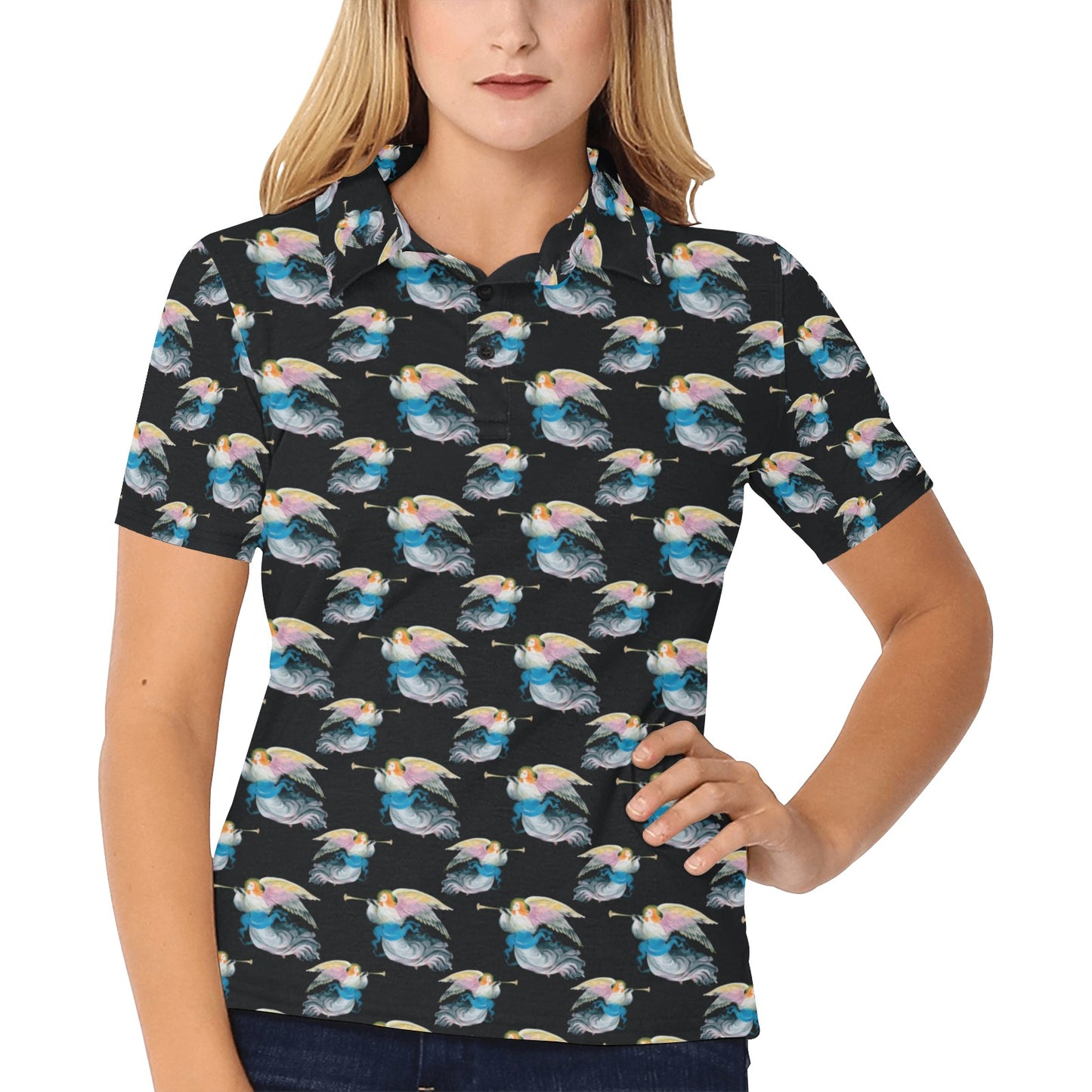 Angel with Wings Beautiful Design Print Women's Polo Shirt