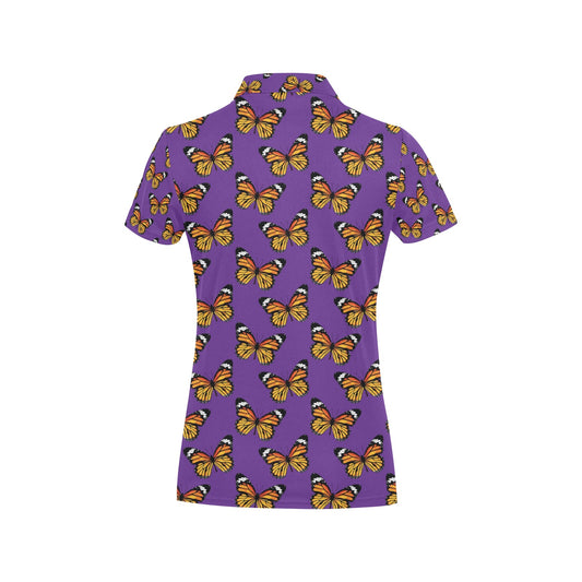 Monarch Butterfly Purple Print Pattern Women's Polo Shirt