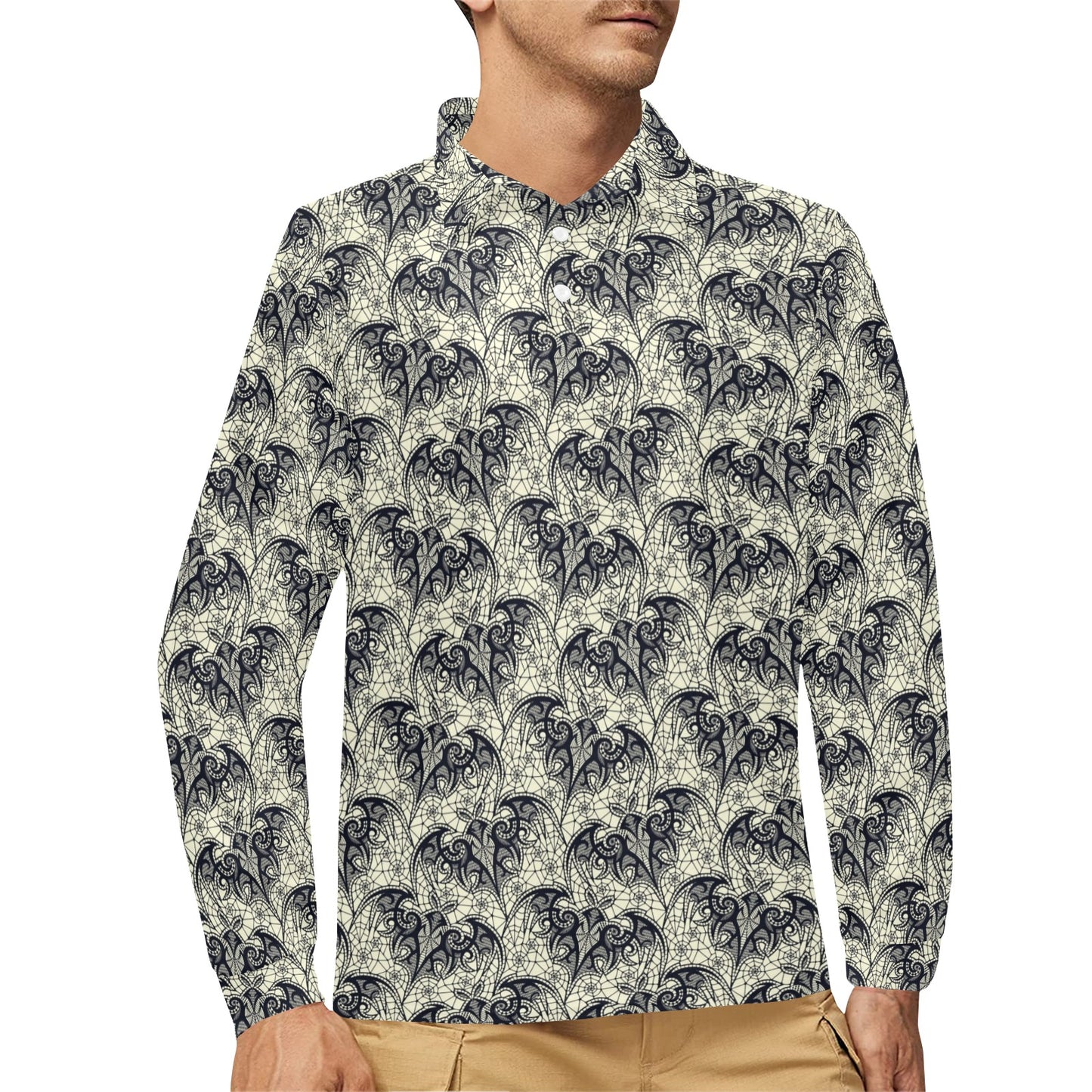 Bat Tribal Pattern Print Design 06 Long Sleeve Polo Shirt For Men's
