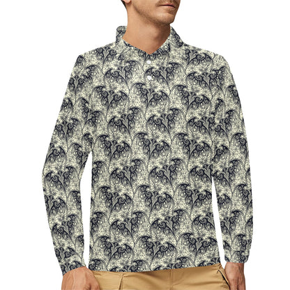 Bat Tribal Pattern Print Design 06 Long Sleeve Polo Shirt For Men's