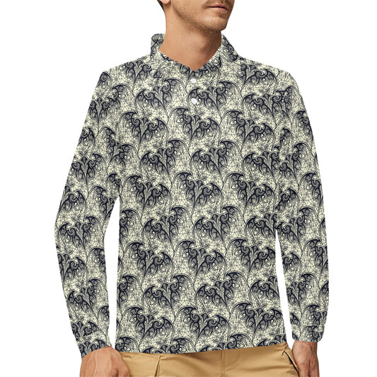 Bat Tribal Pattern Print Design 06 Long Sleeve Polo Shirt For Men's