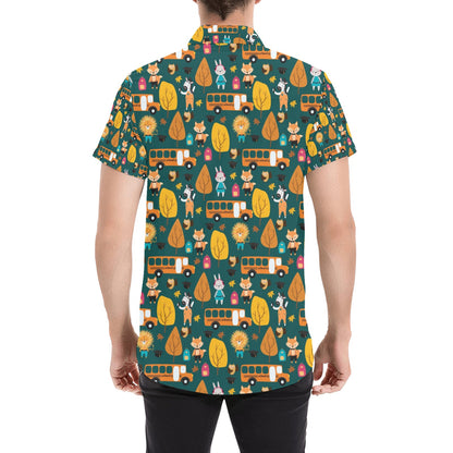 School Bus Print Design LKS309 Men Short Sleeve Button Up Shirt