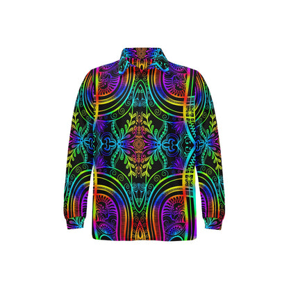 Neon Trible Rainbow Pattern Print Design A01 Long Sleeve Polo Shirt For Men's