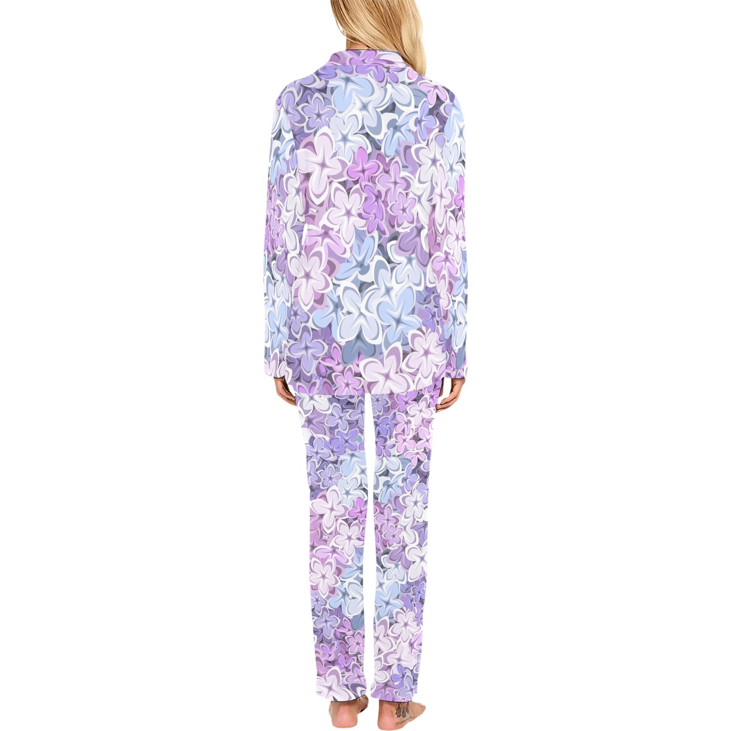 Lilac Pattern Print Design LI01 Women's Long Pajama Set
