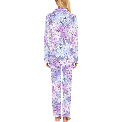 Lilac Pattern Print Design LI01 Women's Long Pajama Set