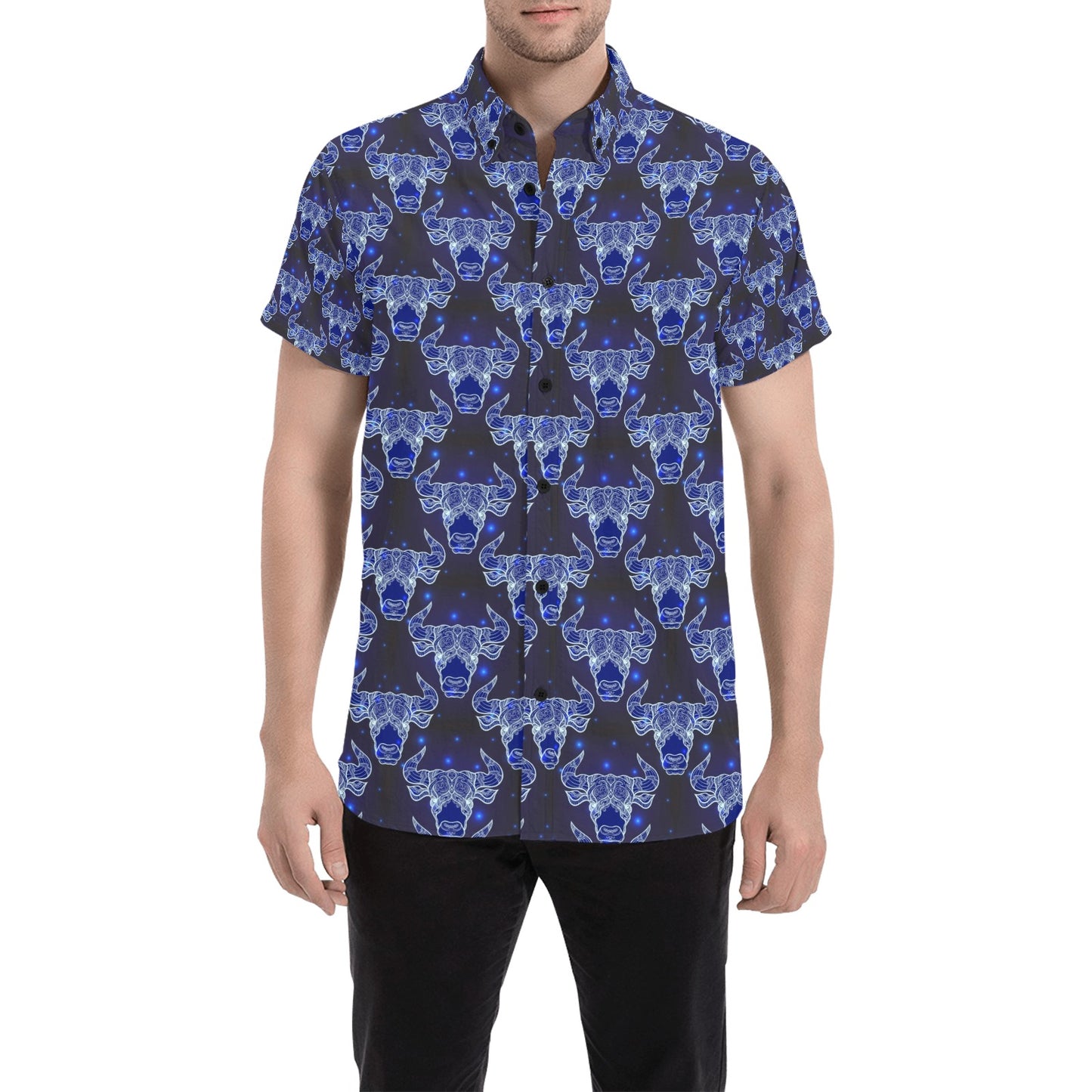Taurus Print Design LKS302 Men Short Sleeve Button Up Shirt