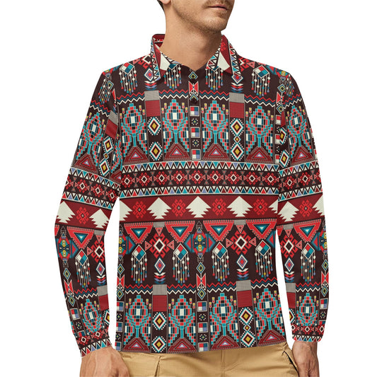 Tribal Aztec Indians native american Long Sleeve Polo Shirt For Men's